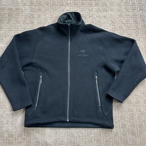 Arc’teryx Full Zip Cotton Wool Jacket Mens M Black Fleece Outdoor Hike Camp VTG